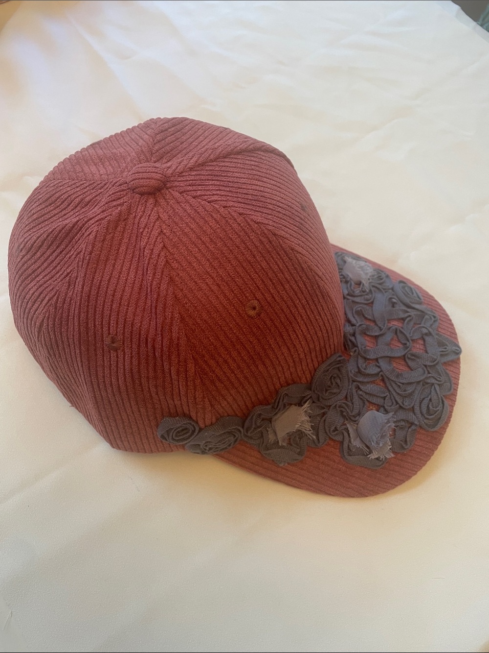 Rose Corduroy Baseball Cap Hat with mauve grey trim on brim NWOT